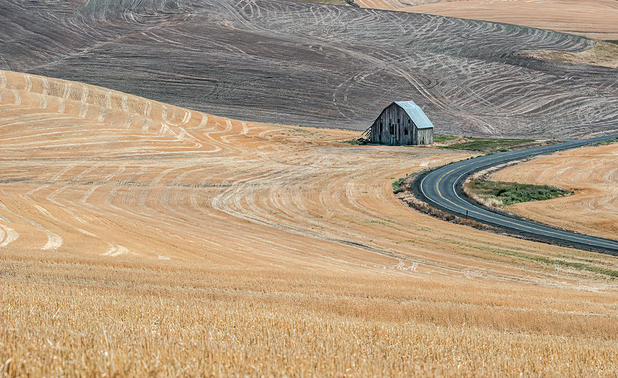 Barn Photograph - Barn and Country Road in Harvest Season by Connie Carr