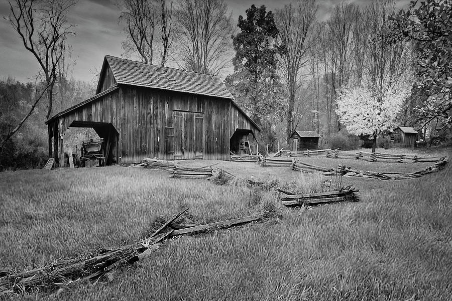 Barn And Sheds BW Photograph by Susan Candelario
