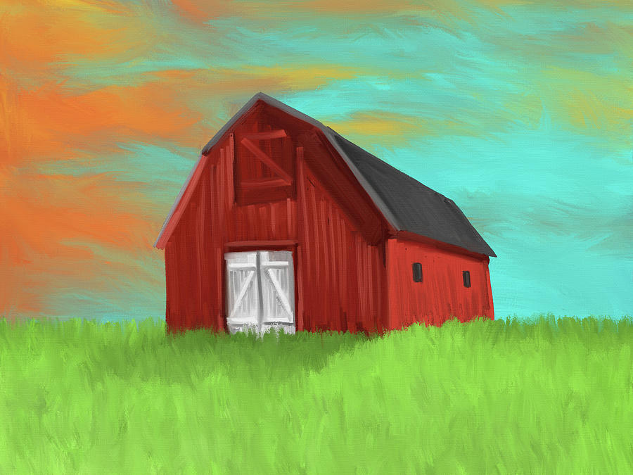 Barn and Sunset - Farmhouse Art by Shawn Conn Digital Art by Shawn Conn