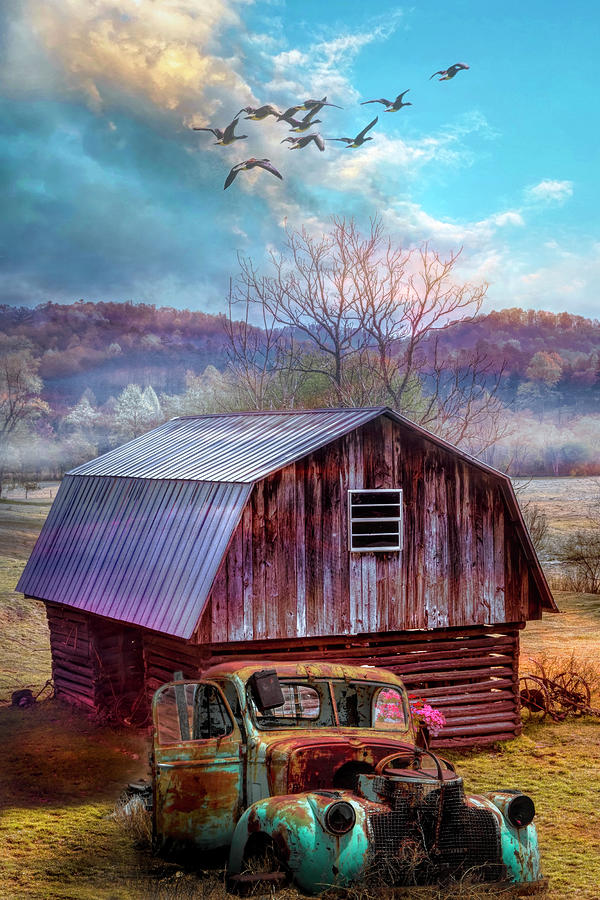 Barn and Truck Greeting the Day Photograph by Debra and Dave Vanderlaan ...