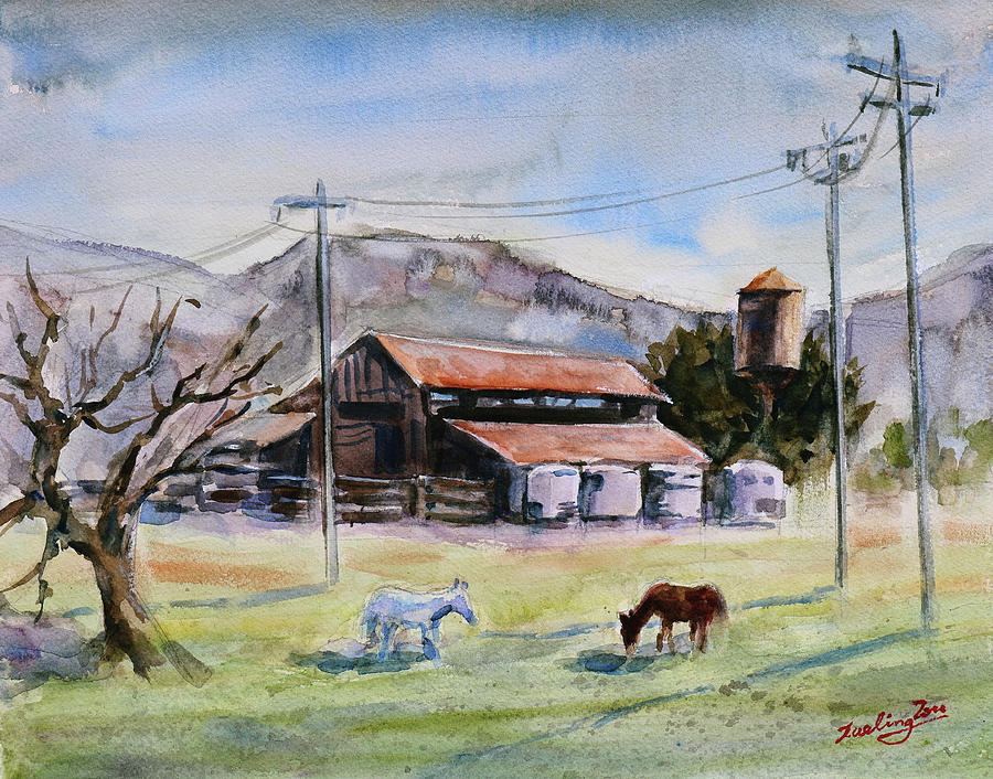 Barn at Coyote Valley Open Space Preserve Morgan Hill California Painting by Xueling Zou