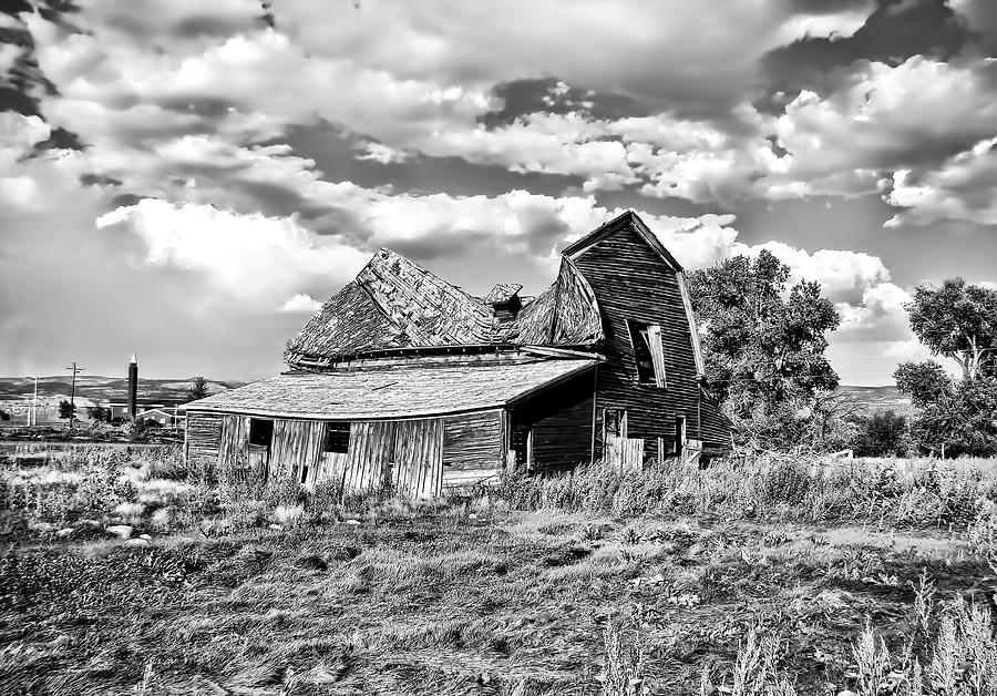 Barn Falling in Wyoming3 bw Photograph by Cathy Anderson