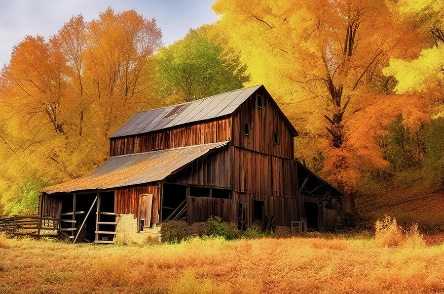 Architecture Photograph - Barn House In Fall Season by Athena Mckinzie