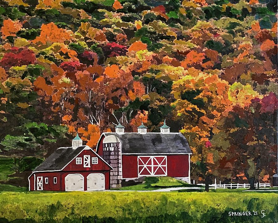 Barn in Autum Painting by Gary Springer