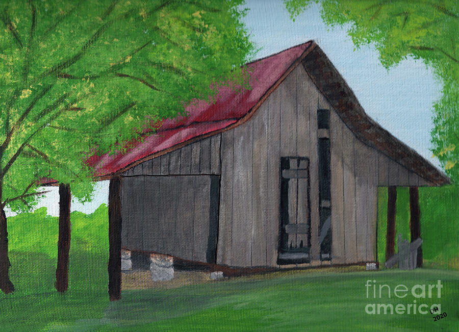 Abstract Painting - Barn In The Trees by D Hackett