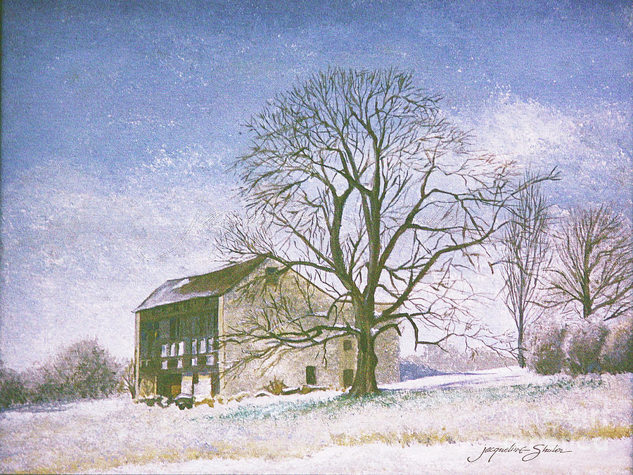 Barn in Winter Painting by Jacqueline Shuler
