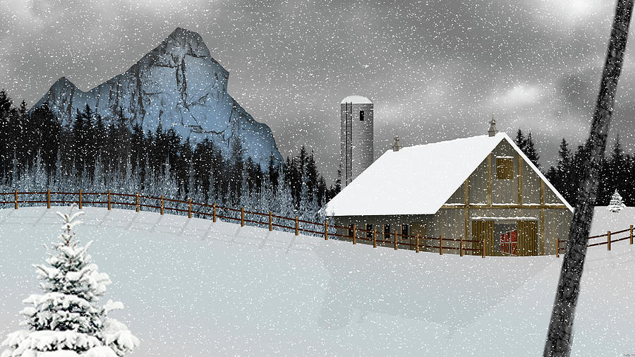 Barn In Winter Digital Art by Mark Tully