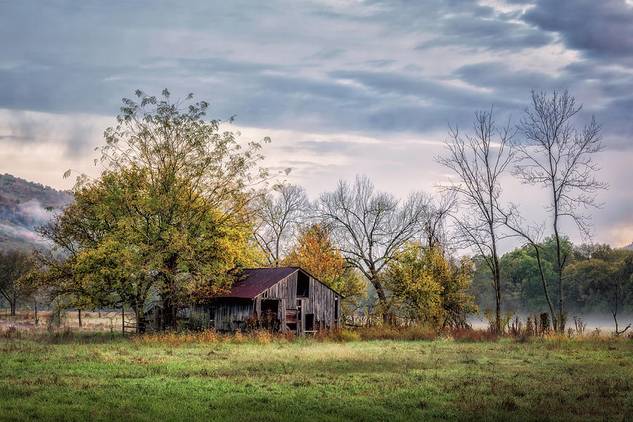 Barn on a Misty Morning Photograph by James Barber