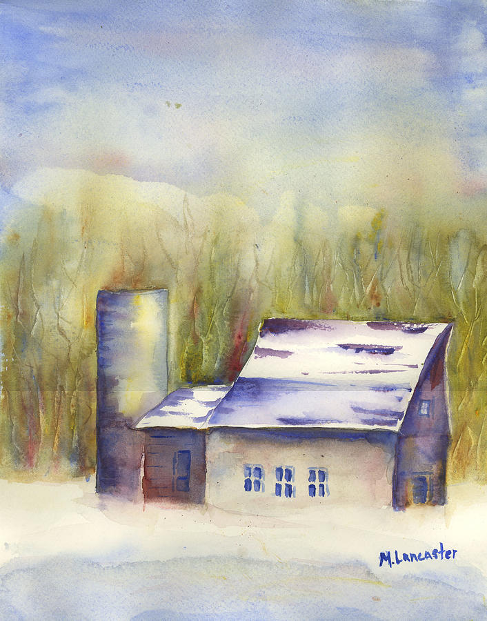 Barn on Snowy Day Painting by Martha Lancaster
