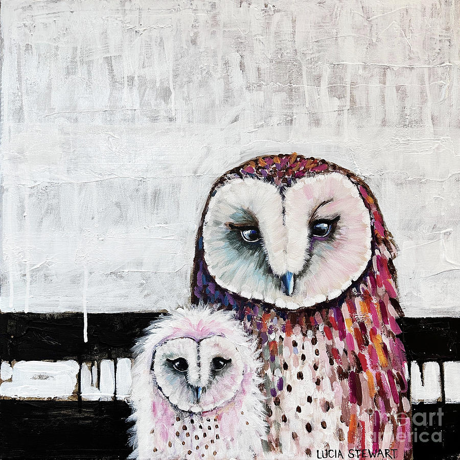 Barn Owl and Owlet Painting by Lucia Stewart