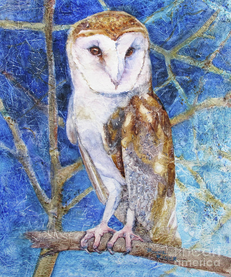 Barn Owl at Twilight Painting by Bonnie Rinier