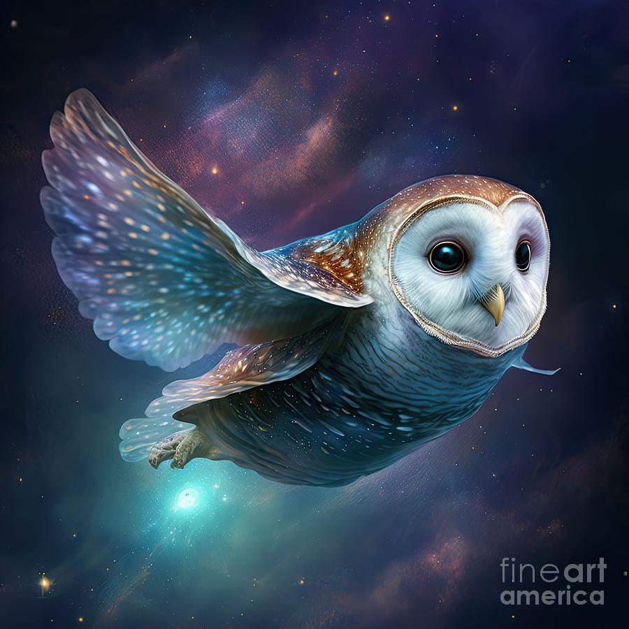 Barn owl flying in space Digital Art by Heather King - Pixels