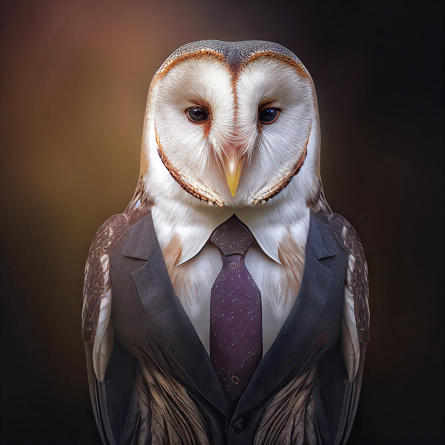 Barn Owl In A Suite With A Tie Digital Art by Jim Vallee