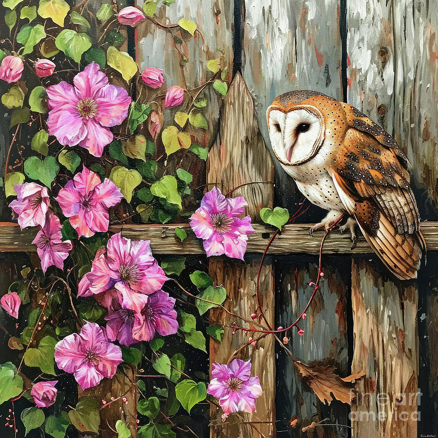 Barn Owl In Spring Painting by Tina LeCour