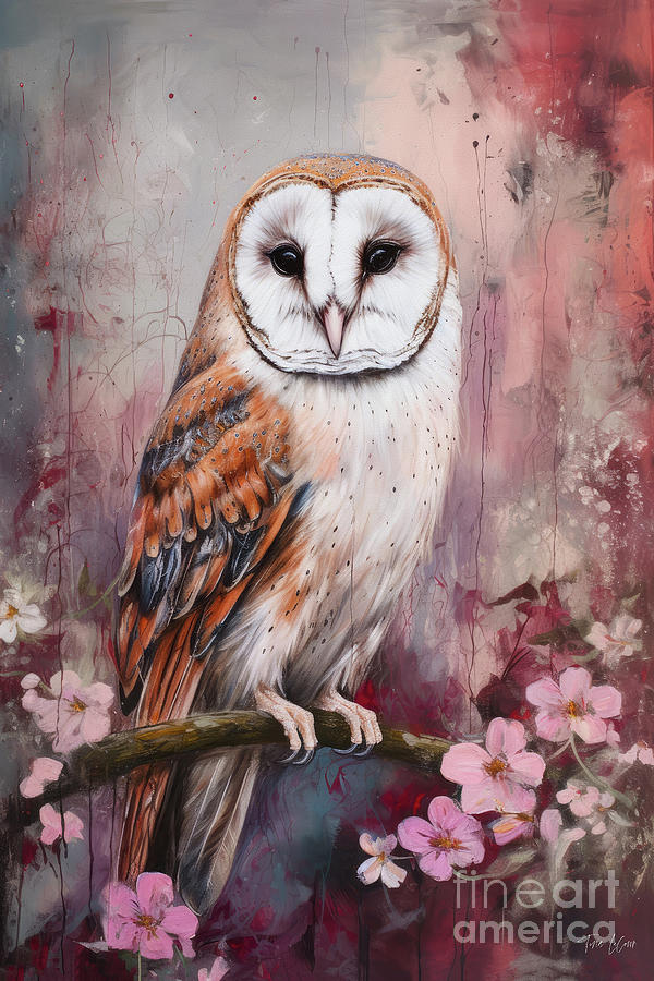 Barn Owl In The Blossoms Painting by Tina LeCour