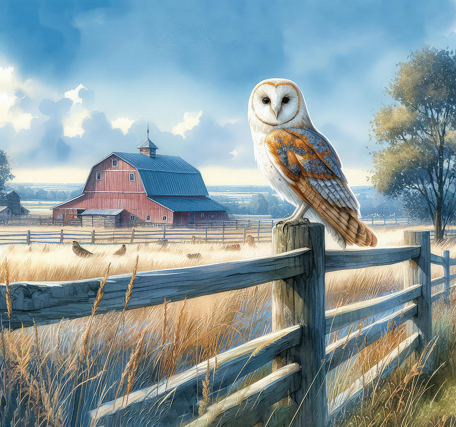 Barn Owl on the Farm Digital Art by Kim Hojnacki