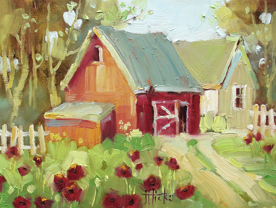 Barn Red Poppies Painting by Joyce Hicks