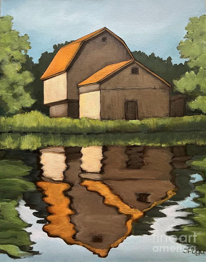 Barn reflection Painting by Inese Poga