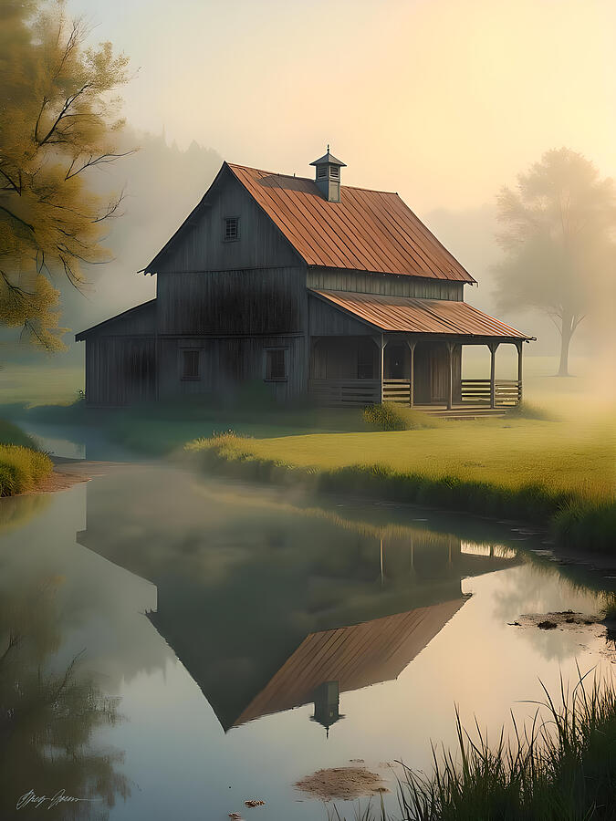Barn Digital Art - Barn Reflections by Greg Joens