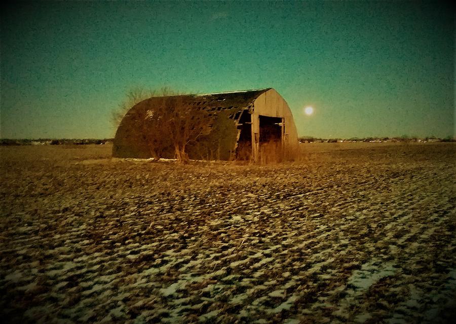 Barn with spooky moon Photograph by Phil Strang