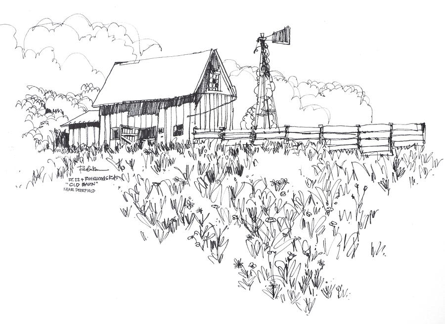 Barn with Windmill in Deerfield Illinois Drawing by Robert Birkenes