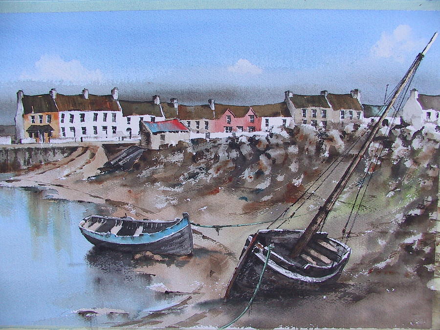Barna Harbour Galway Painting by Val Byrne