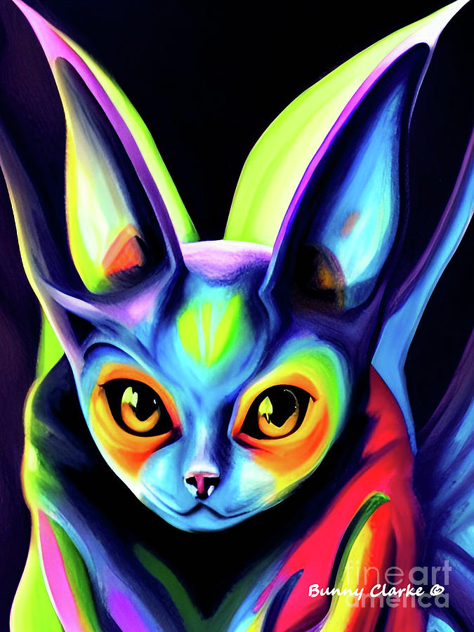 Barnaby the Bat Cat Digital Art by Bunny Clarke