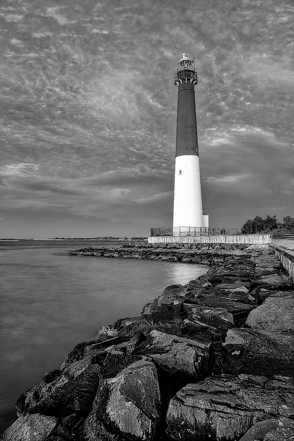 Barnegat Bay Lighthouse Sunset BW Photograph by Susan Candelario