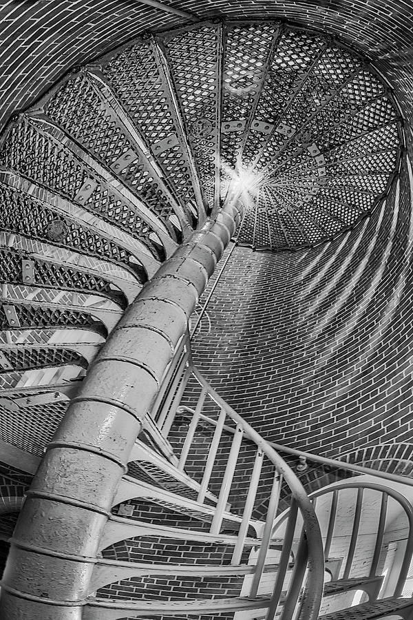 Barnegat Light Spiral Staircase BW Photograph by Susan Candelario