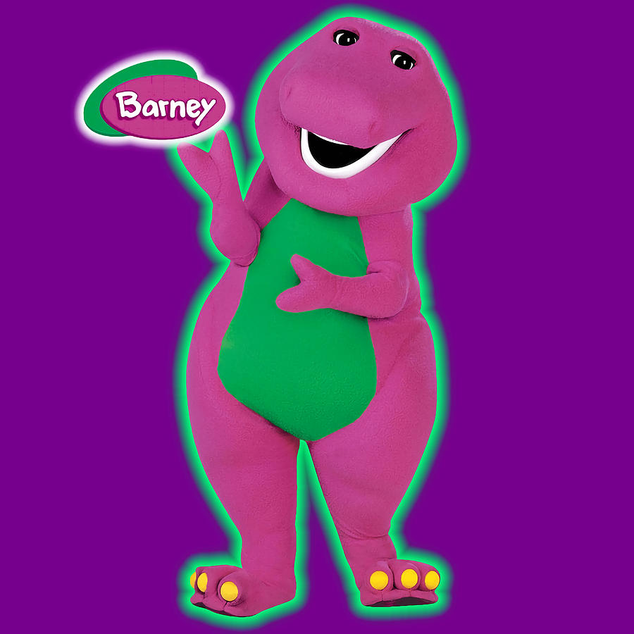 Barney The Dinosaur glowing in green Poster girl Painting by Keeley ...