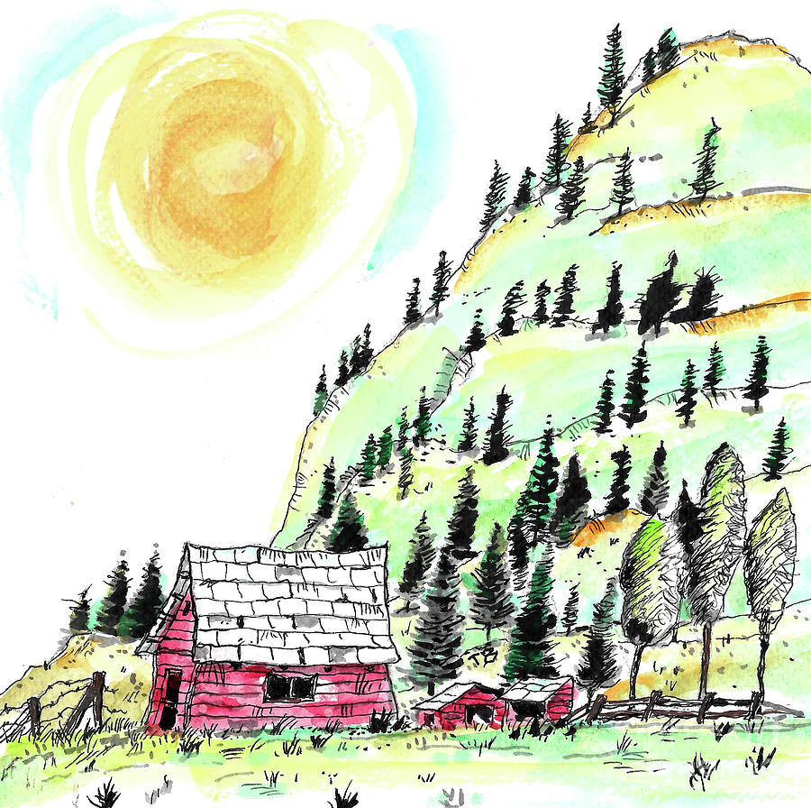 Barns and Hills Painting by Terry Banderas