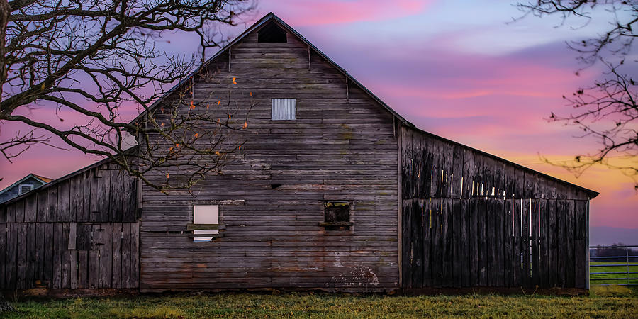 Barnscape Sunset - Farmhouse Photography Panorama Photograph