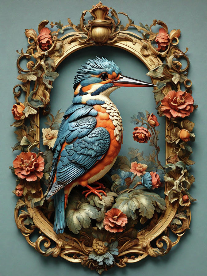 Baroque Kingfisher Portrait Digital Art by Sophia Gaki Artworks