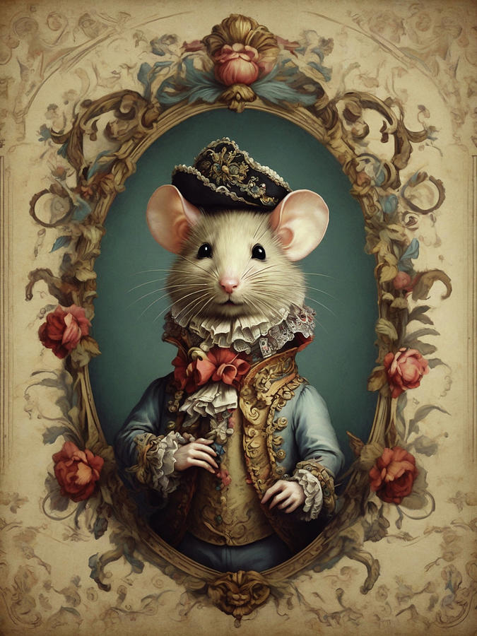 Baroque Mouse Portrait Digital Art by Sophia Gaki Artworks