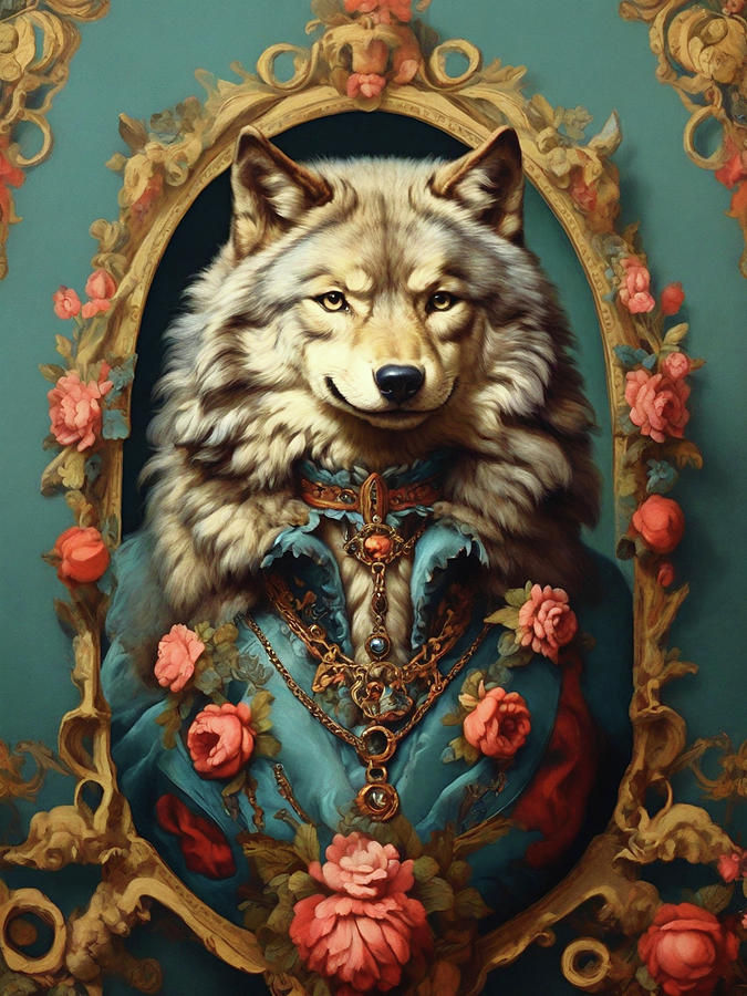 Baroque Wolf Portrait Digital Art by Sophia Gaki Artworks