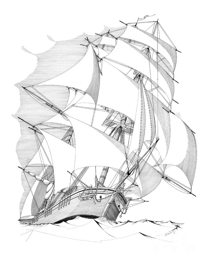 Barque in Full Sail Drawing by Panagiotis Mastrantonis