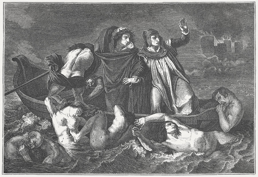 Barque of Dante, painting (1822) by Eugène Delacroix, published 1882 Drawing by Zu_09