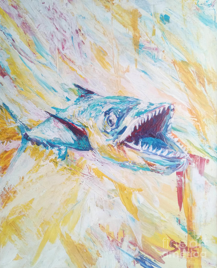 Barracuda Expressionism With Pallet Knife Painting by Sonya Allen