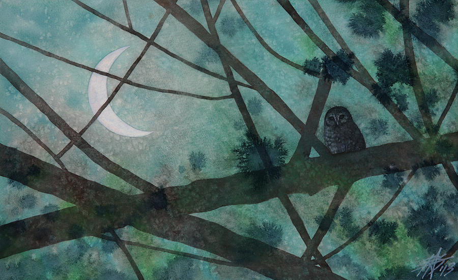 Barred Owl Moon Painting by Robin Street-Morris