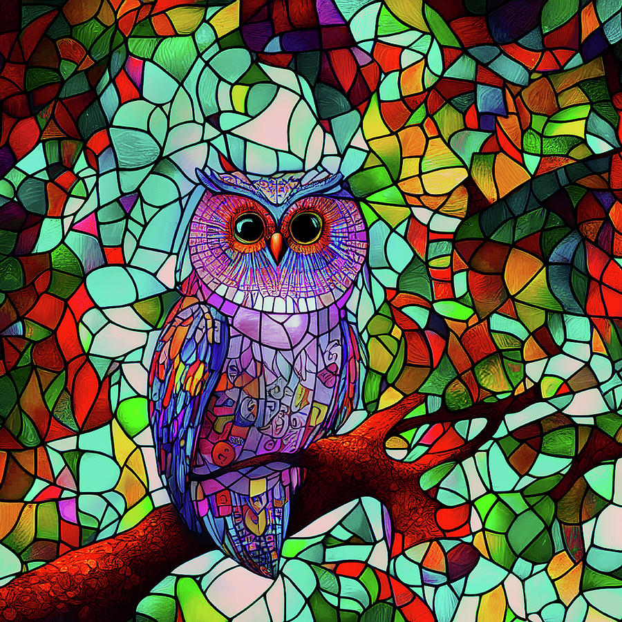 Barred Owl - Stained Glass Digital Art by Peggy Collins