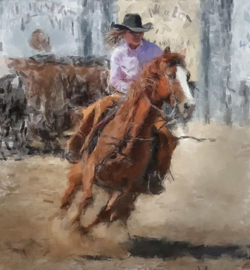Barrel Racing Painting by Gary Arnold