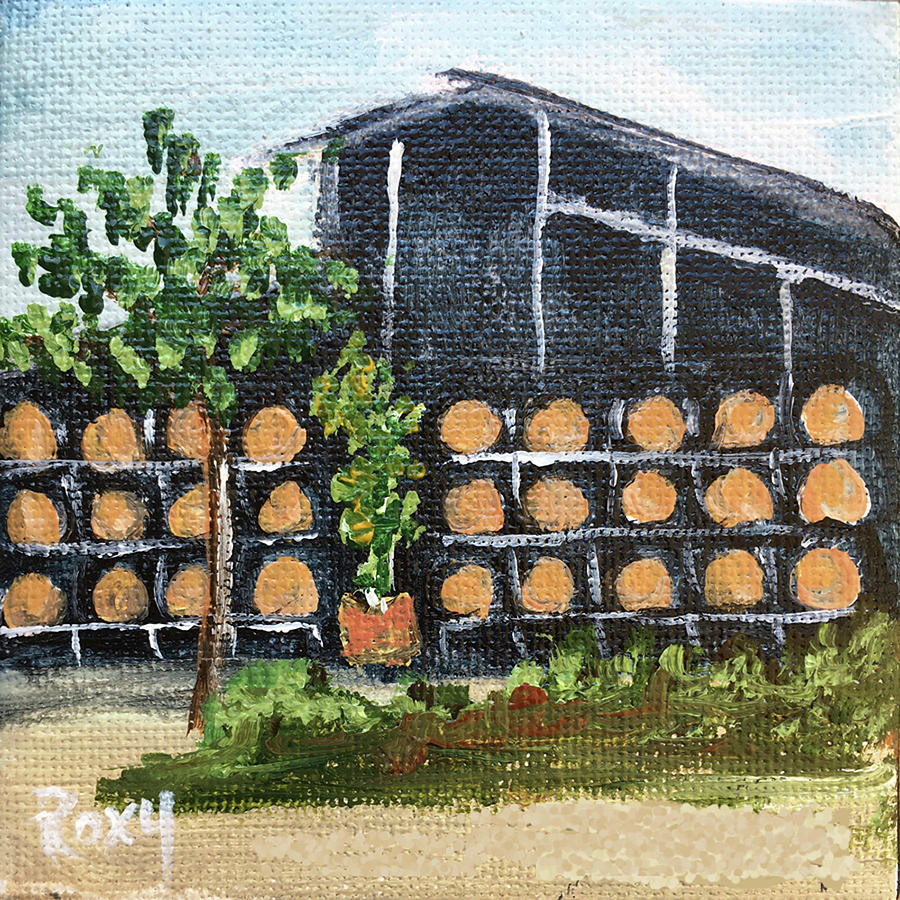 Barrel Rack at Lorenzi Estate Winery Painting by Roxy Rich