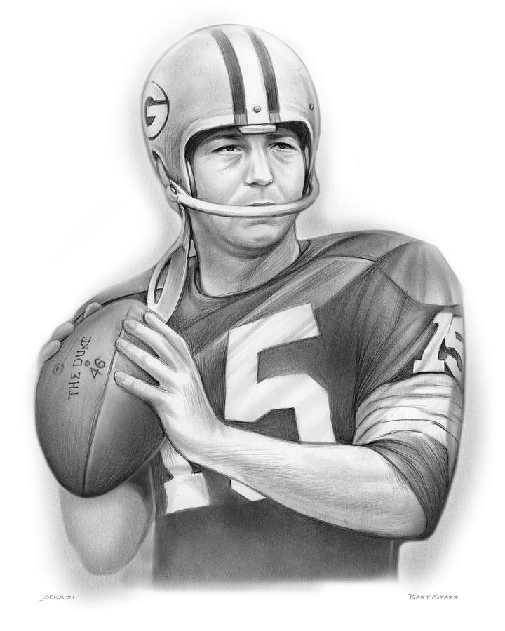 Bart Starr 24x30 Drawing by Greg Joens