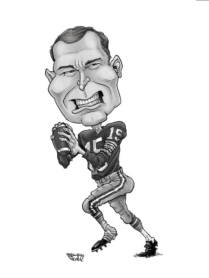 Bart Starr, greytone Drawing by Mike Scott
