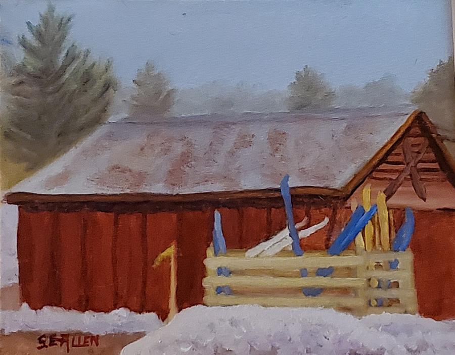 Bartlett Ski Barn Painting by Sharon E Allen
