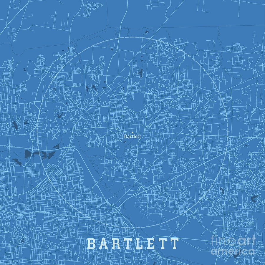 Bartlett TN City Vector Road Map Blue Text Digital Art by Frank 