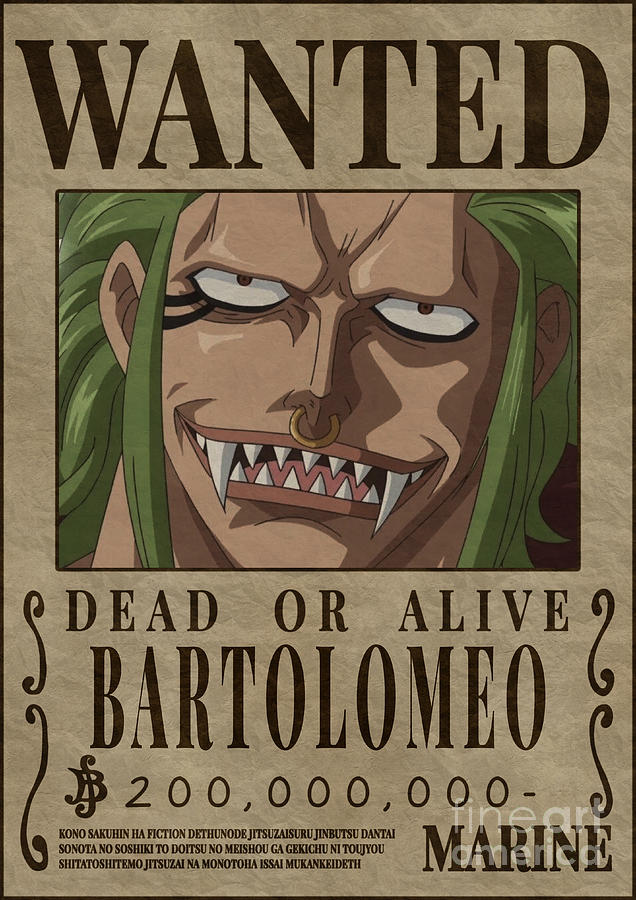 Bartolomeo One Piece Wanted Poster Bounty Digital Art By Anime One | My ...