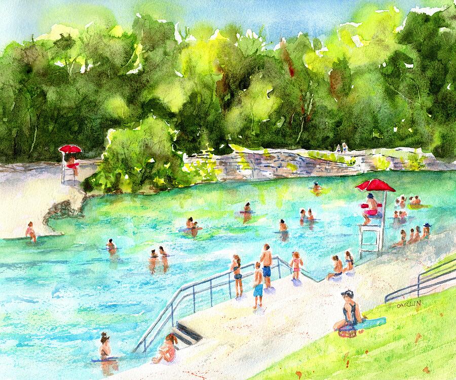 Austin Painting - Barton Springs Pool by Carlin Blahnik CarlinArtWatercolor