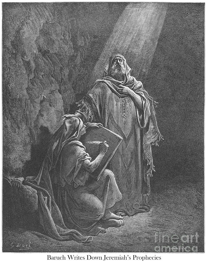 Baruch Writing Jeremiahs Prophecies by Gustave Dore v1 Drawing by Historic illustrations