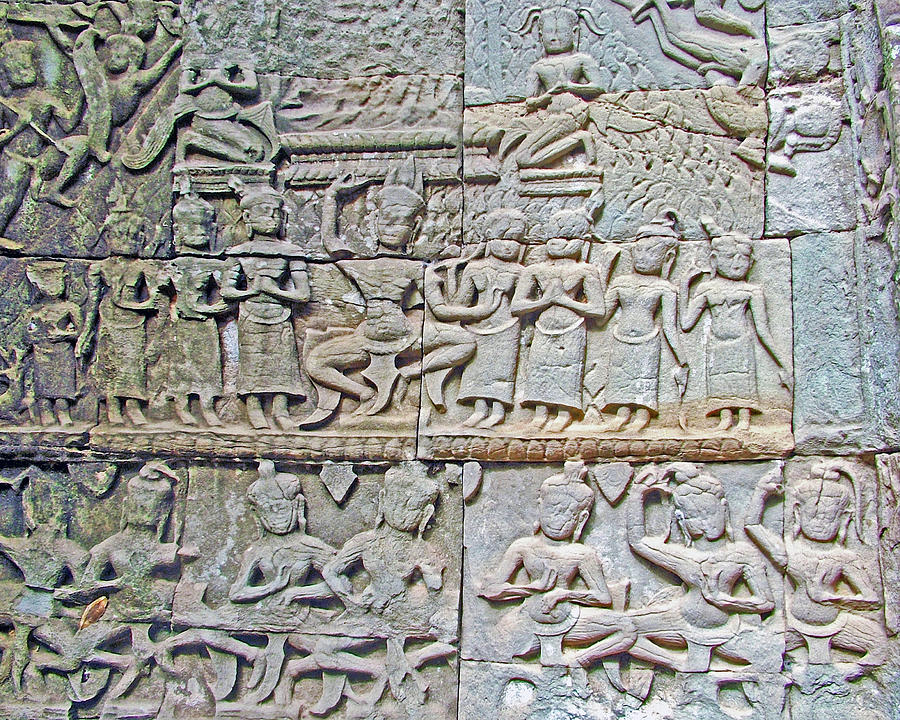 Bas-relief of Dancing Apsaras in Ta Prohm in Angkor Wat Archeological Park, Cambodia  Photograph by Ruth Hager